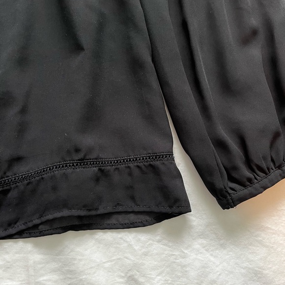 Zara Basic Mandarin Collar Long Sleeve Black Sheer Blouse (L) - Picture 4 of 8